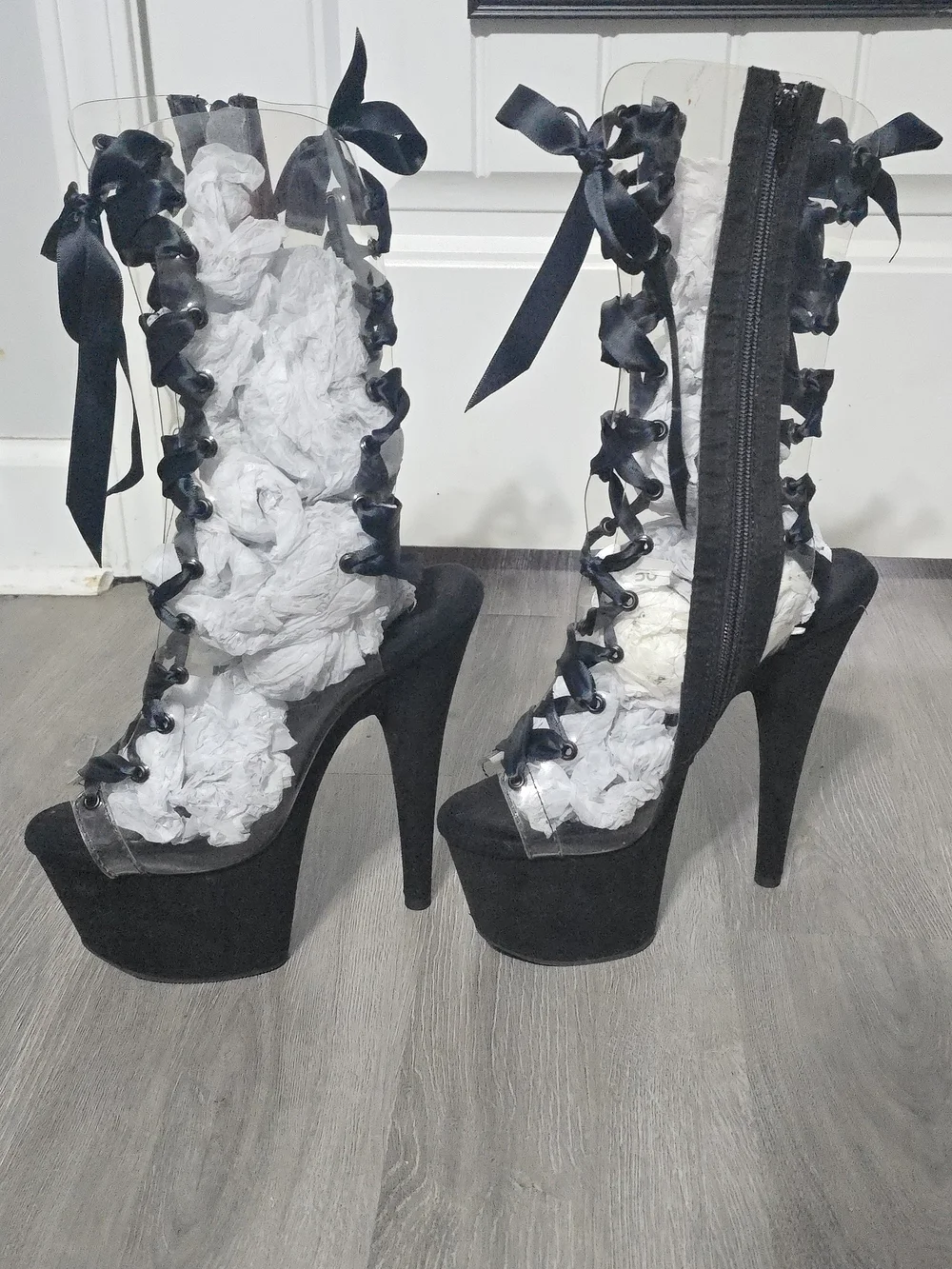 Clear Lace-Up Platform Heels in Black - Women's Fashion Boots - Picture 2 of 6